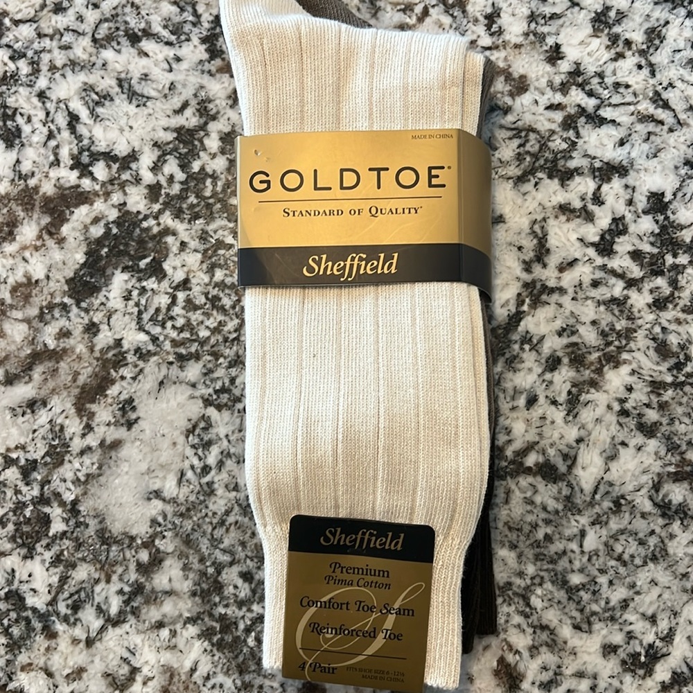 New Gold Toe socks. Fits shoe size 6-12.5. 4 pairs total.